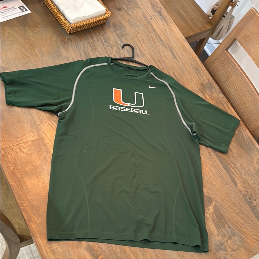 Nike Green Athletic Shirt with Miami Hurricanes Logo